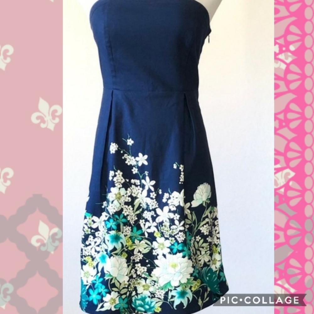 Old Navy Strapless Floral Dress - Navy and White